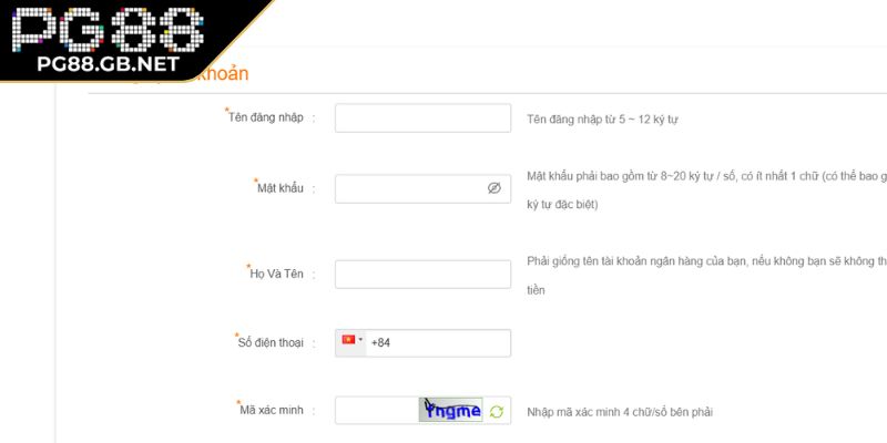 Cung cấp thông tin đăng ký PG88